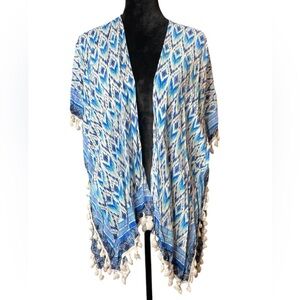 Bobbie Brooks Blue Fringe Trimmed Cover Up
